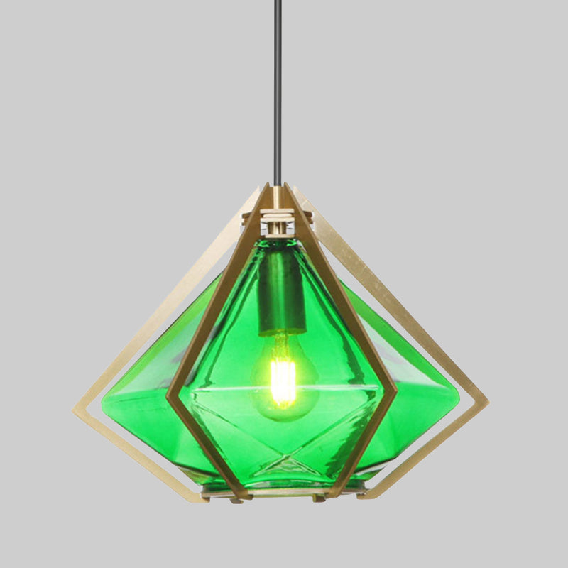 Modern Diamond Office Pendant Light, Green/White Glass, 5