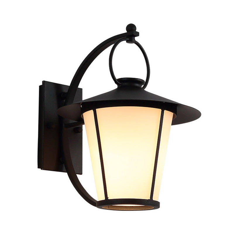 Opal Glass Sconce Light Vintage Royal Black Cone/Cylinder Outdoor Wall Lamp with One Bulb