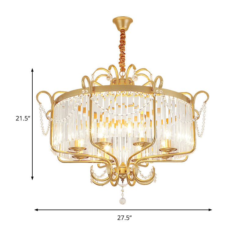 Faceted Clear Crystal Prism Lantern Chandelier with 8 Lights in Black/Gold - Contemporary Living Room Hanging Light