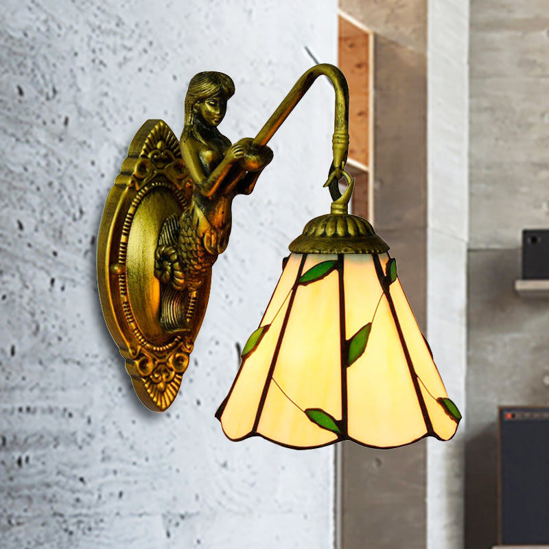 Tiffany Lily Blue/Yellow Glass Wall Sconce for Hallway - Elegant Head Mounted Light Fixture
