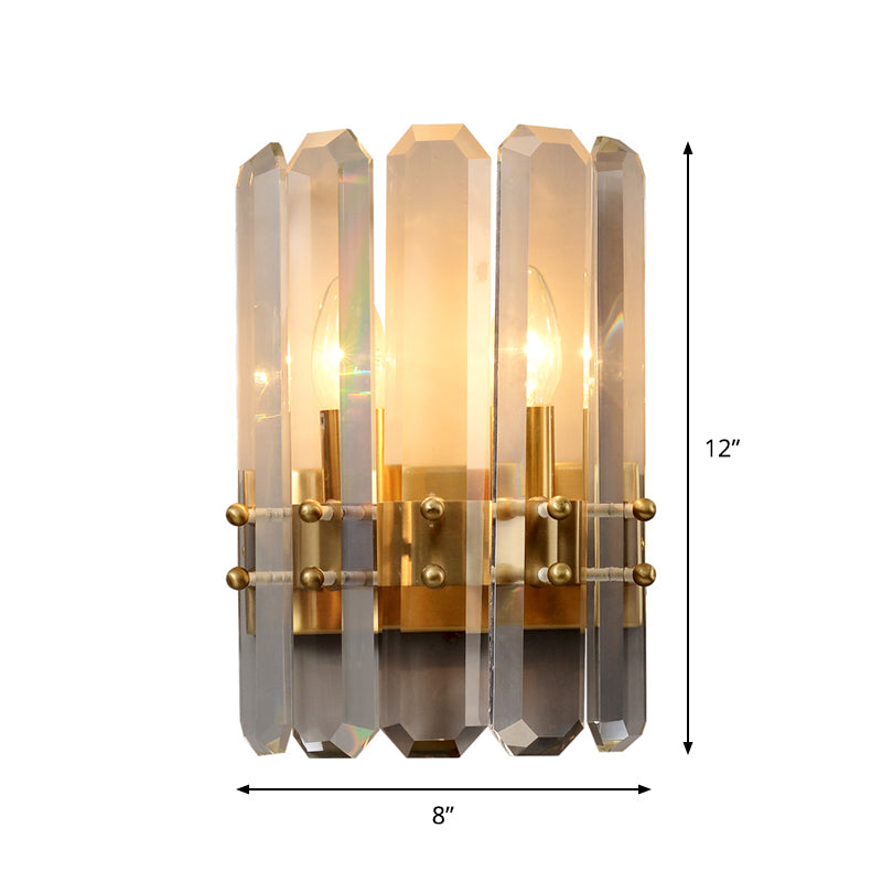 Moderne gouden kristallen verzonken wandkandelaar: halve cilinder, rechthoekig gesneden lamp met 2 lampen voor gangen