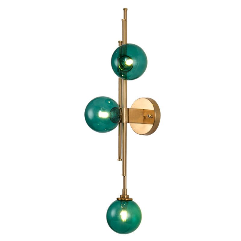 Mid Century Glass Orb Sconce: 3-Bulb Brass Finish Wall Lamp for Living Room
