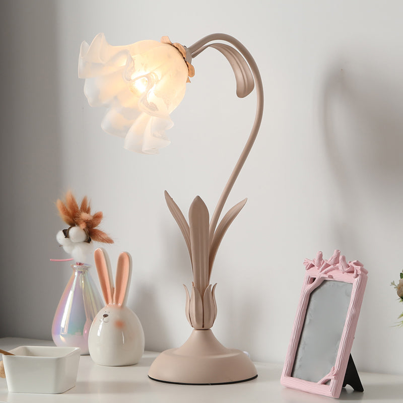 Lampe de nuit en verre dépoli Countryside – Forme de fleur, 1 lumière, lampe de table pour chambre d'enfant (rose/vert)