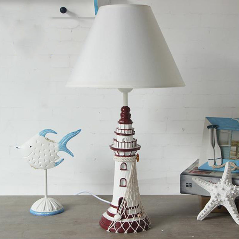 Lampe de table en résine pour enfants – Veilleuse phare rouge/bleu foncé avec télécommande et variateur d'intensité