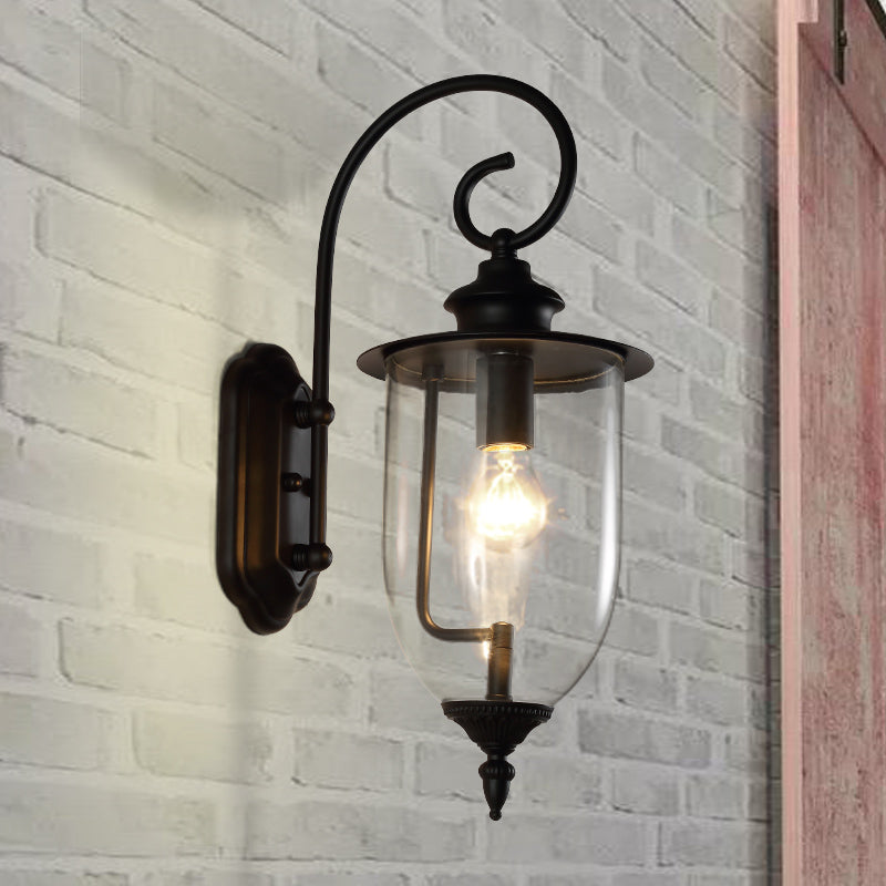 Industrial Urn Shade Sconce: Black and Clear Glass Wall Lamp for Bathroom
