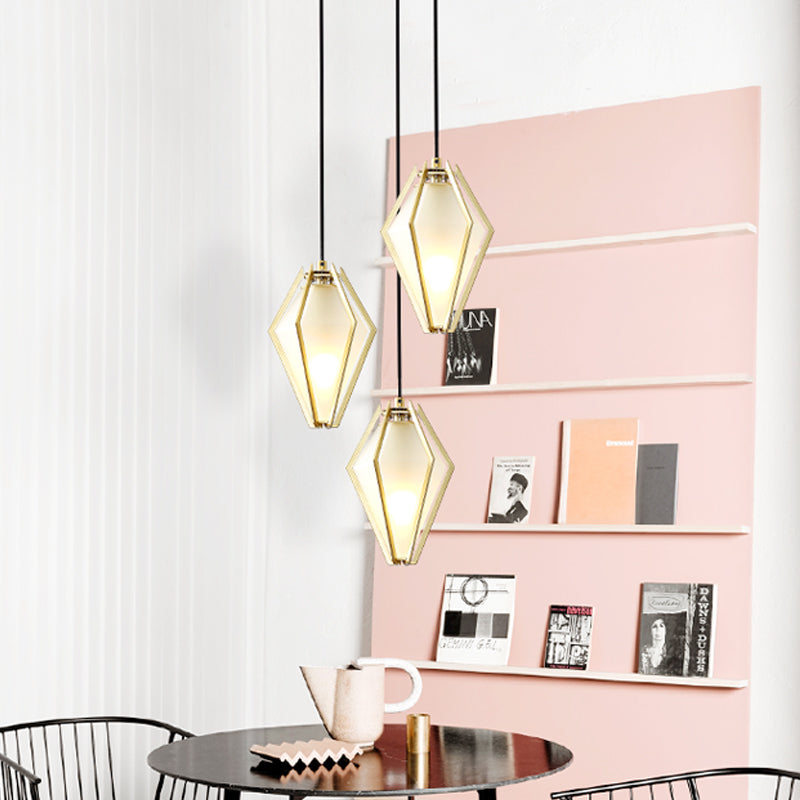 Modern Diamond Office Pendant Light, Green/White Glass, 5