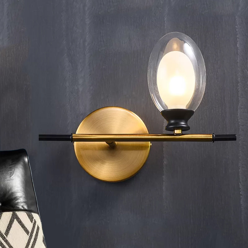 Mid Century Brass Wall Lamp with Dual Oval Clear/Amber Glass Shade