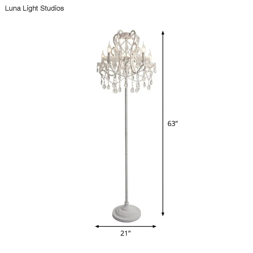 Contemporary White Crystal 4-Head Floor Lamp with Candlestick Shade for Living Room Lighting