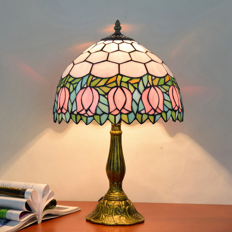 Decorative Stained Glass Dome Shade Table Lamp for Living Room - Nightstand Light