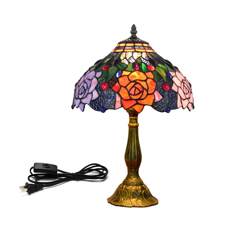 Decorative Stained Glass Dome Shade Table Lamp for Living Room - Nightstand Light