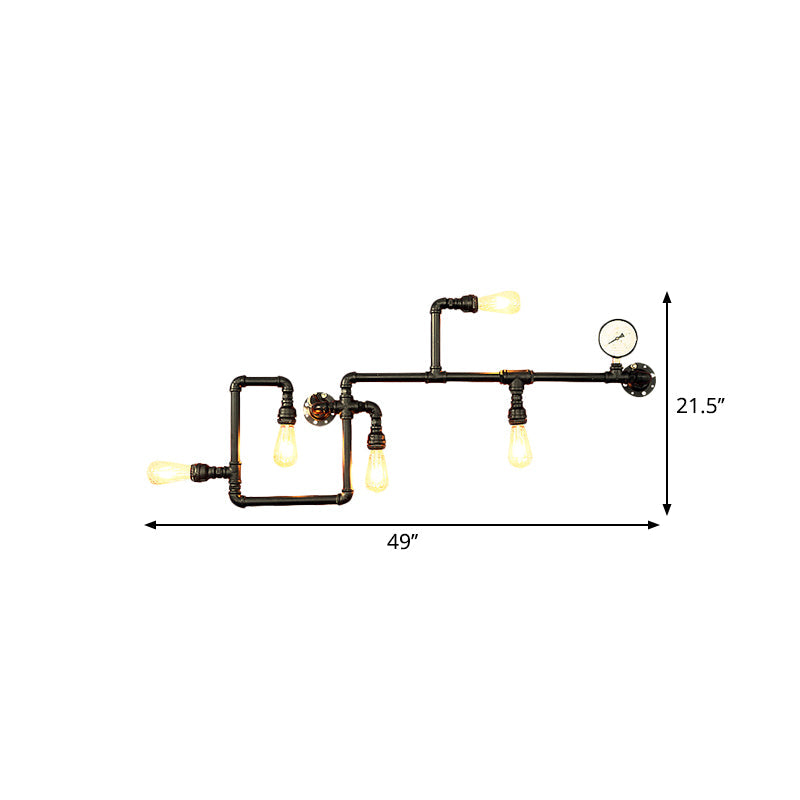 Industrial Black Metal Maze Sconce Light with Water Pipe - 5-light Restaurant Wall Lamp