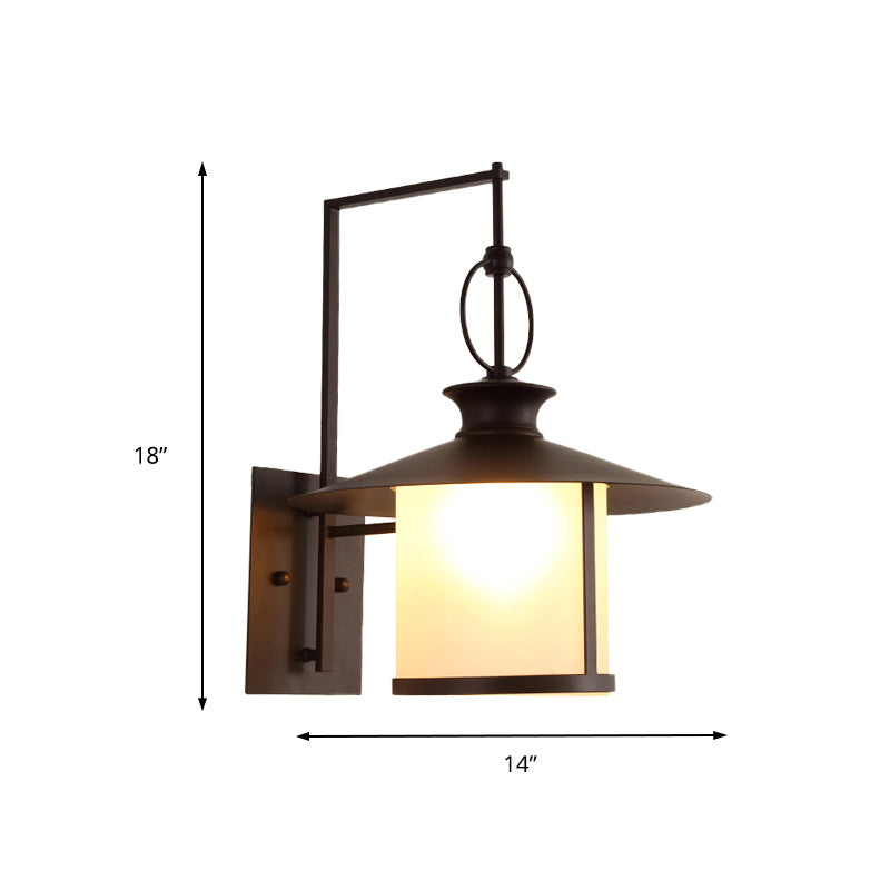 Opal Glass Sconce Light Vintage Royal Black Cone/Cylinder Outdoor Wall Lamp with One Bulb