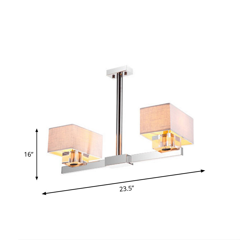 Chrome Pendant Light with Fabric Shade - Rectangular Design, Classic Island Lamp for Dining Room - 2/4/6 Bulbs.