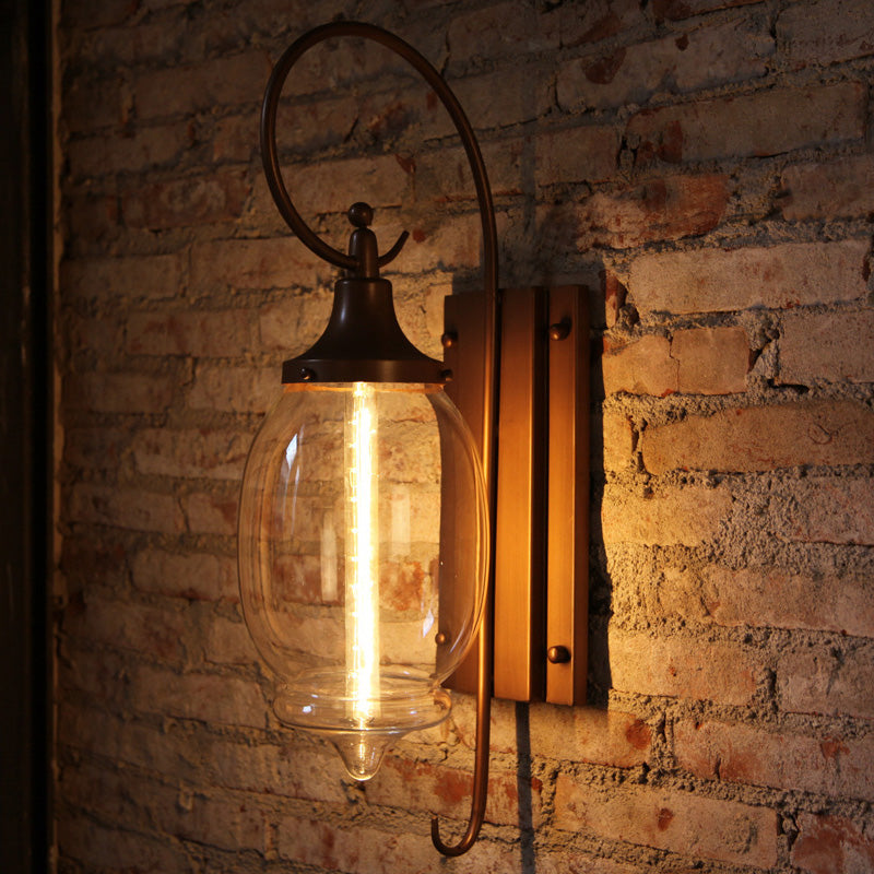 Clear Glass Sconce Light with Black Oval Shade - Industrial Wall Lamp for Living Room