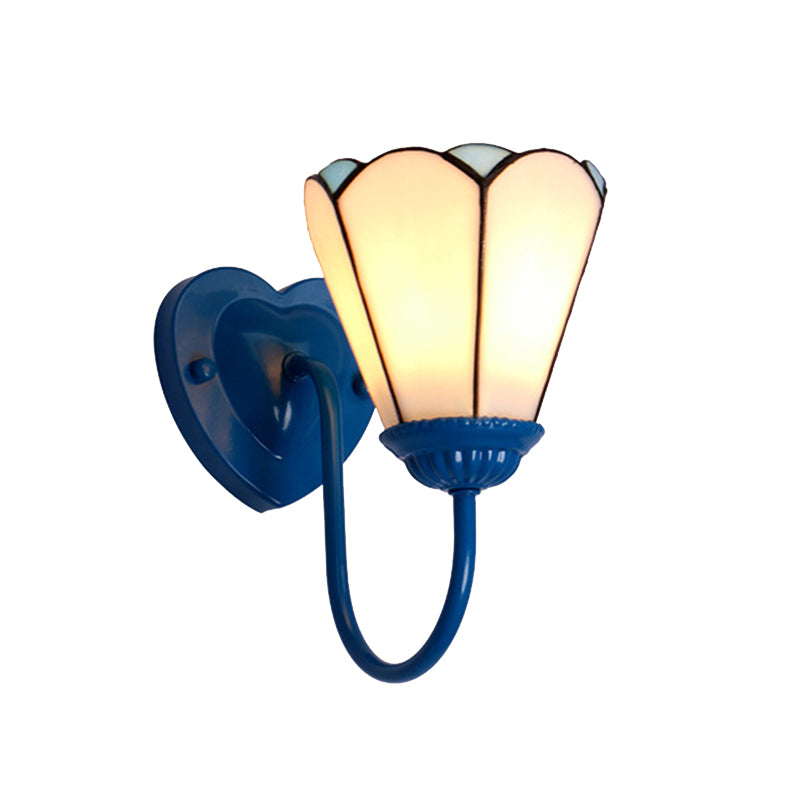 Lily gebrandschilderd glas wandmontage licht - Tiffany stijl schansverlichting voor gang - wit/blauw/antiek messing afwerking