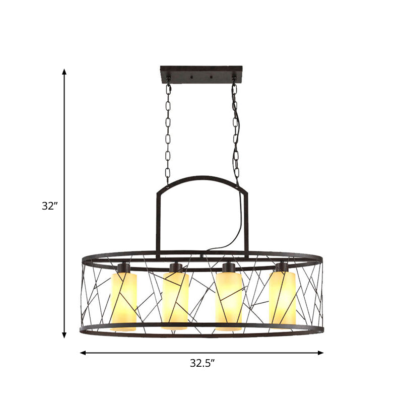 Classic Black Metal Rectangle Island Ceiling Light with 4 Hanging Lamps for Dining Room