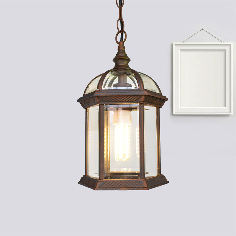Vintage Lantern Ceiling Hanging Light with Clear Glass Shade - Black/Bronze/Gold - 1 Bulb - Outdoor Lighting - 8