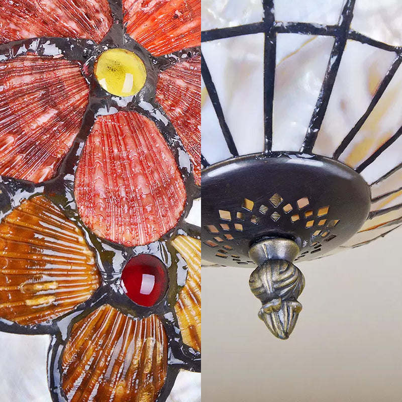 Scalloped Shade Semi Flush Stained Glass Ceiling Light Retro Style, 12