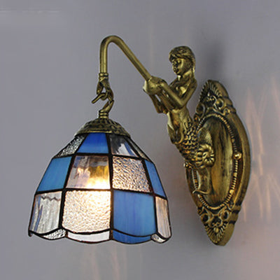 Barokke schansverlichting met rasterpatroon - Wit/blauw glazen wandgemonteerde lichtarmatuur voor gang