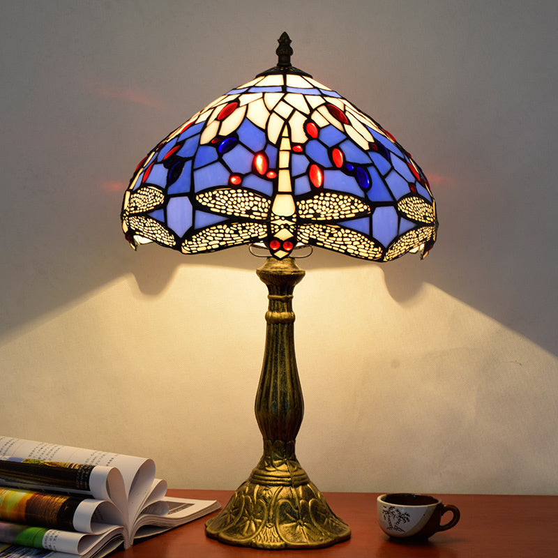 Decorative Stained Glass Dome Shade Table Lamp for Living Room - Nightstand Light