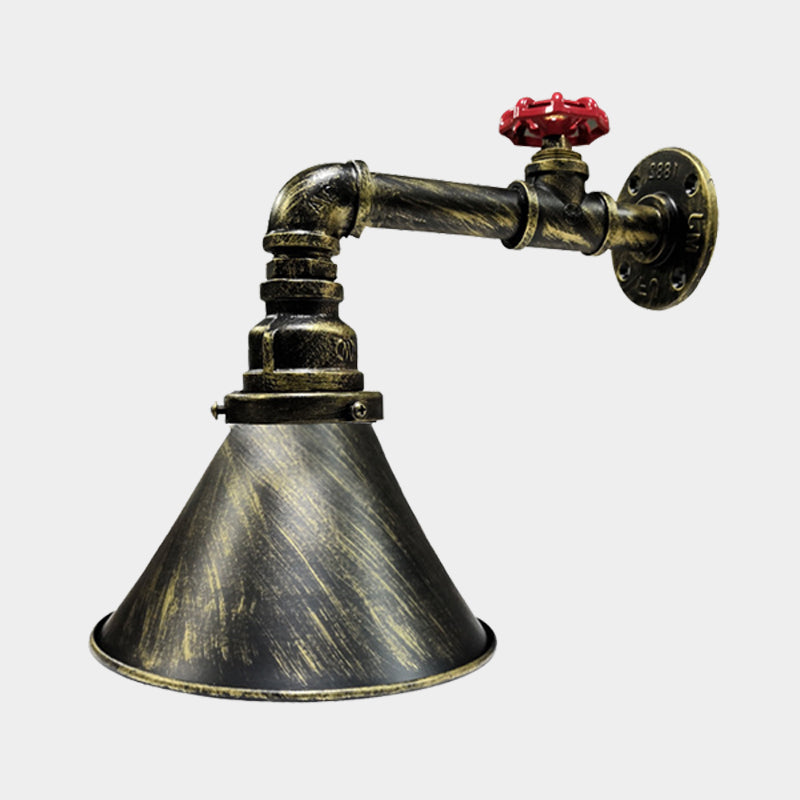 Vintage Industrial Iron Bronze Sconce with Red Valve Deco - 1-Head Wall Lamp Fixture