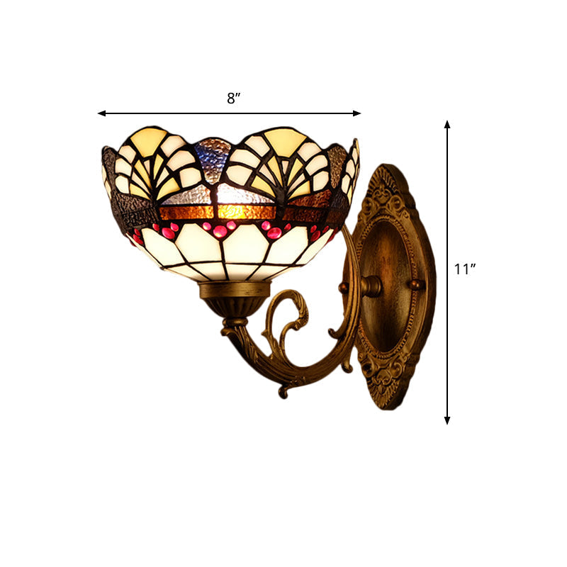 Tiffany Gold Cut Glass Wall Sconce with Scalloped Dome and Mermaid Arm