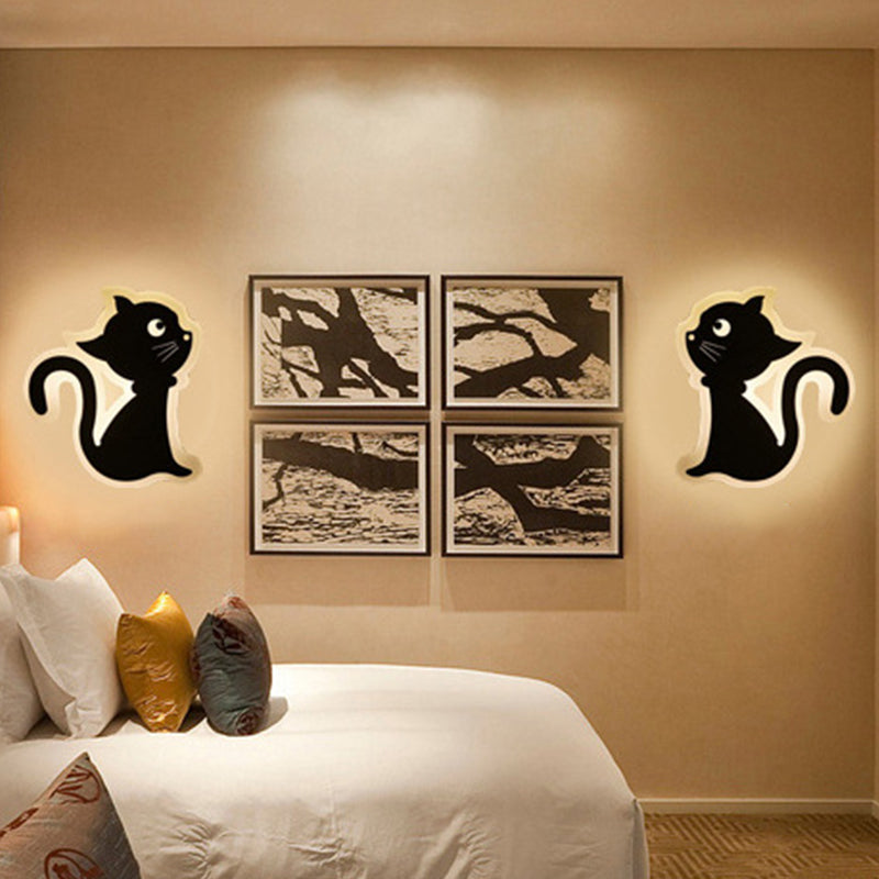 Applique murale LED à encastrer avec motif pomme/feuille/chat pour enfants – Petite applique murale en acrylique pour chambre d'enfant en blanc