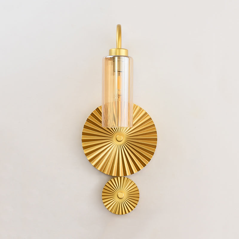 Mid Century Brass Gooseneck Wall Lamp with Glass Shade - Iron Sconce Lighting