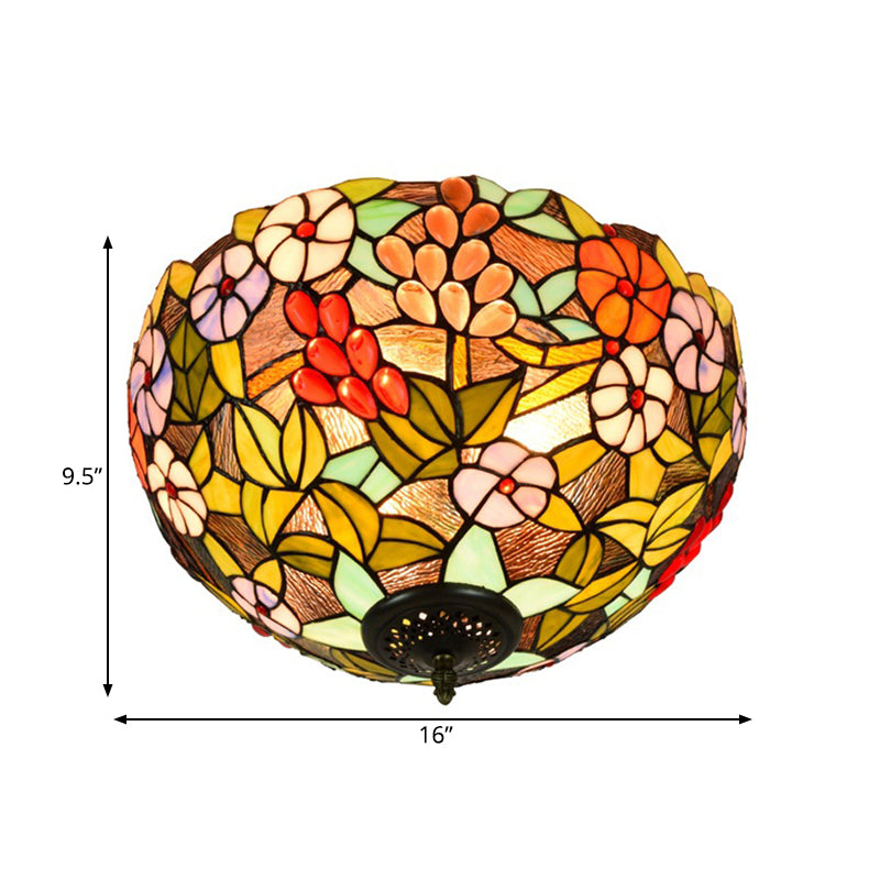Flower Ceiling Lighting Tiffany Brass Flush Mount Light for Hallway - 2/3 Lights, 12