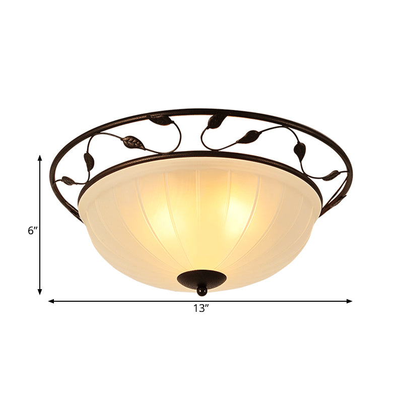Classic 3-Light Semi-Flush Metal Ceiling Lamp with White Glass Shade for Living Room