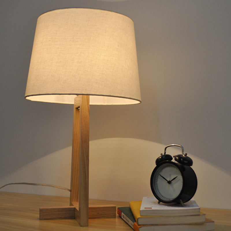 Lampe de table de nuit minimaliste en tissu pour chambre d'enfant – 1 tête, lampe de chevet en bois à 2 pieds