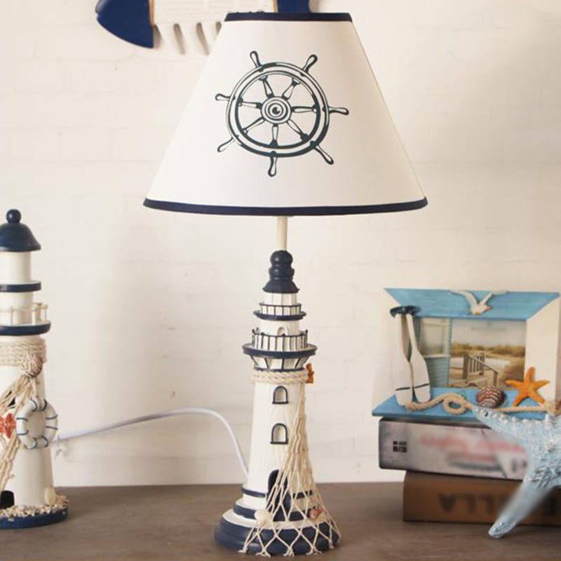 Lampe de table en résine pour enfants – Veilleuse phare rouge/bleu foncé avec télécommande et variateur d'intensité