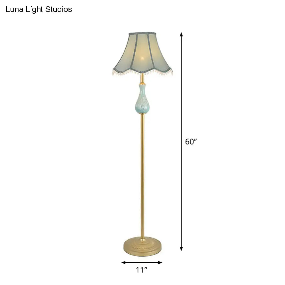 Traditional Bell Shade Fabric Standing Lamp with Foot Switch - Elegant Living Room Floor Light