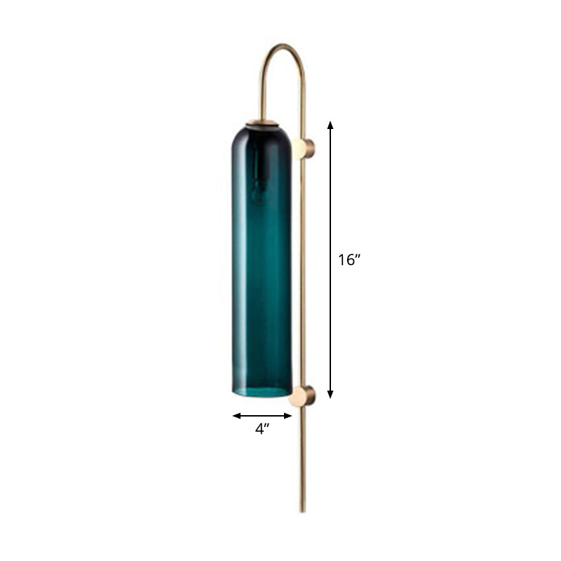 Mid Century Gooseneck Wall Sconce, Brass Finish with Blue Glass Shade