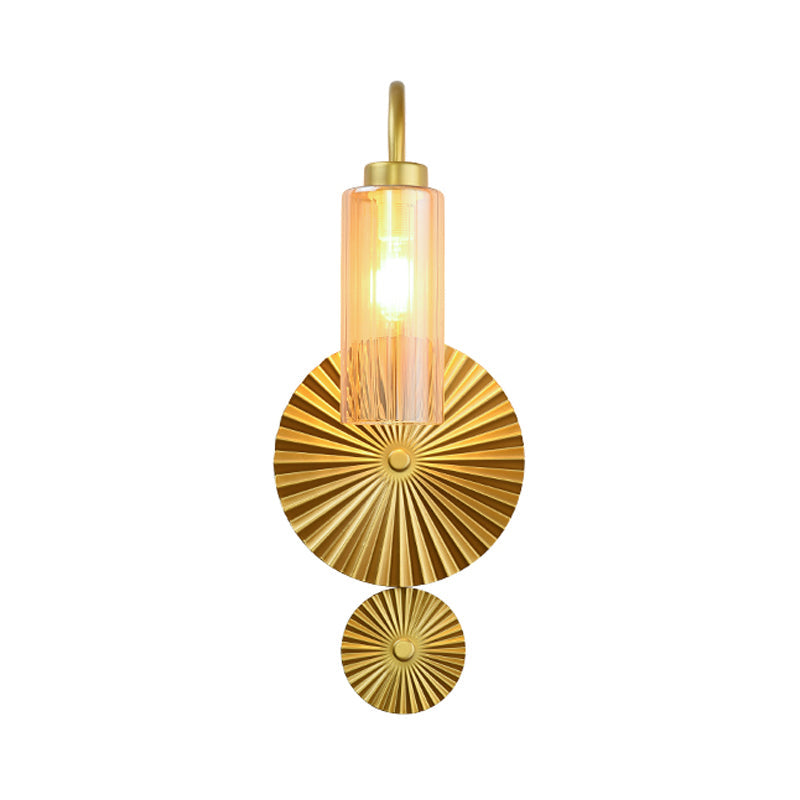 Mid Century Brass Gooseneck Wall Lamp with Glass Shade - Iron Sconce Lighting