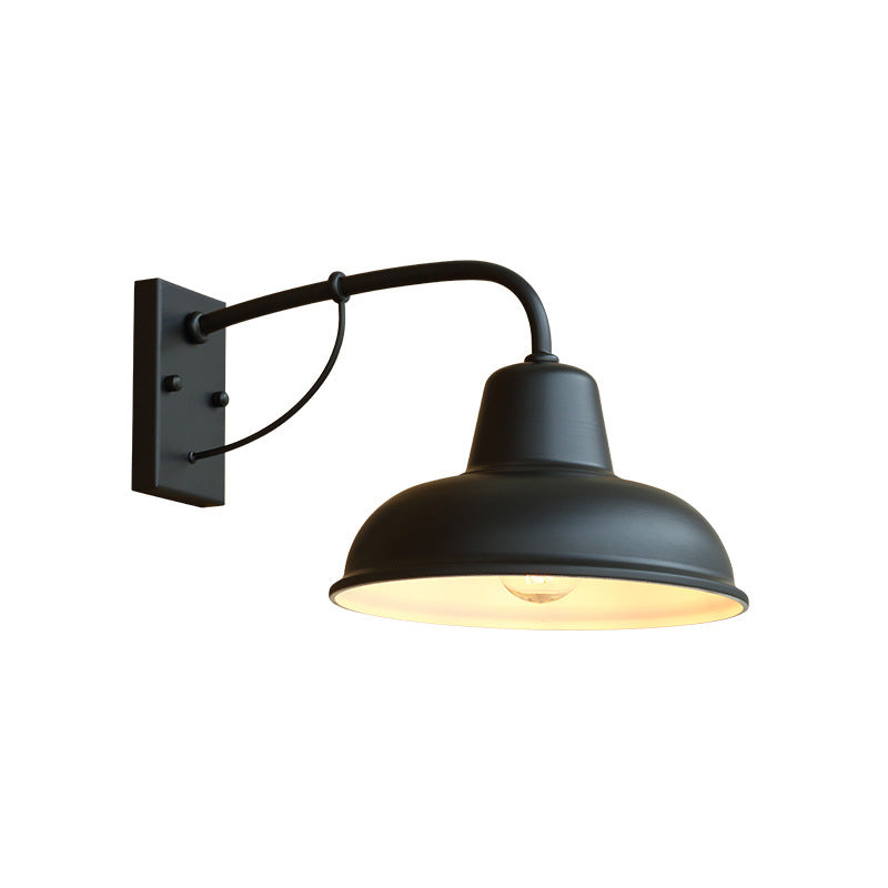 Industrial-style Outdoor Wall Lamp: 1-Light Dome Sconce Fixture in Black/Matte Black Metal