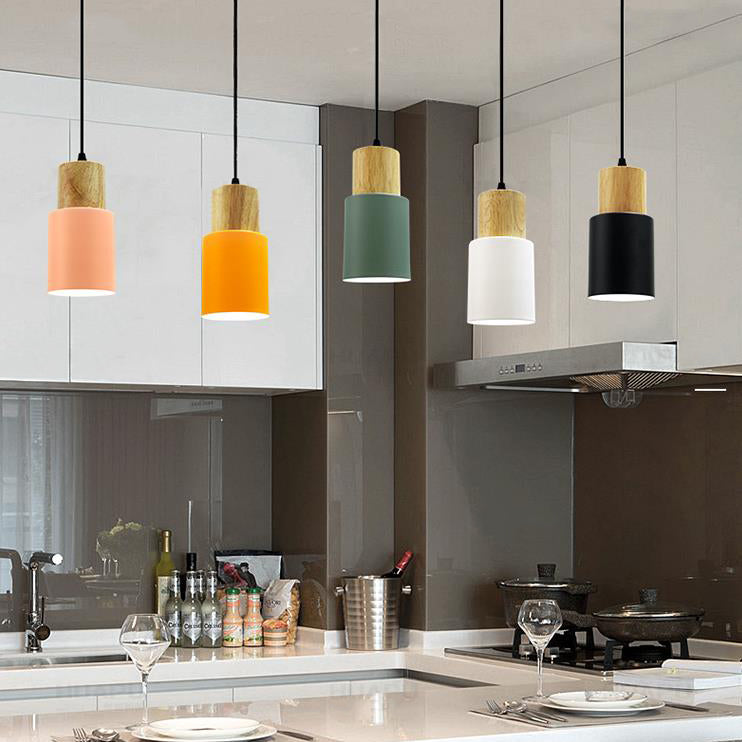 Modern Metal and Wood Hanging Lamp - 1 Light Pendant for Office Hallways