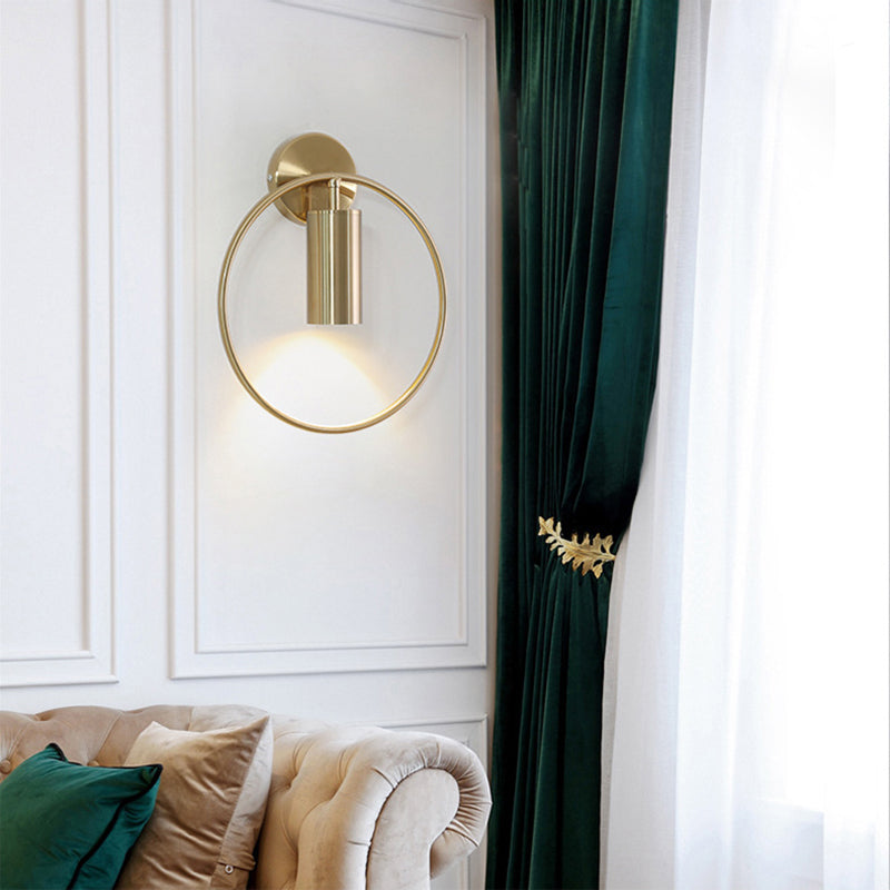 Nordic Ring Metal Sconce Light Fixture - 1 Light Wall Lamp in Black/Gold for Bedroom, 11