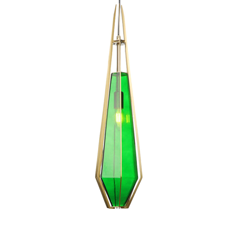 Modern Diamond Office Pendant Light, Green/White Glass, 5