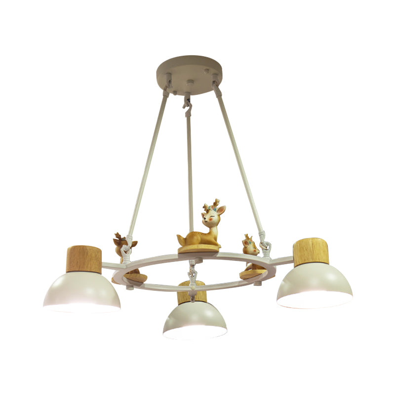 Lustre suspendu en forme de dôme pour enfants : éclairage à suspension en métal à 3/6 lumières avec décor de cerf/cheval en noir/blanc