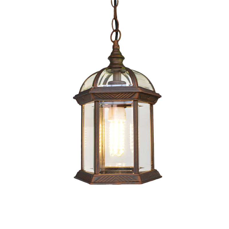 Vintage Lantern Ceiling Hanging Light with Clear Glass Shade - Black/Bronze/Gold - 1 Bulb - Outdoor Lighting - 8