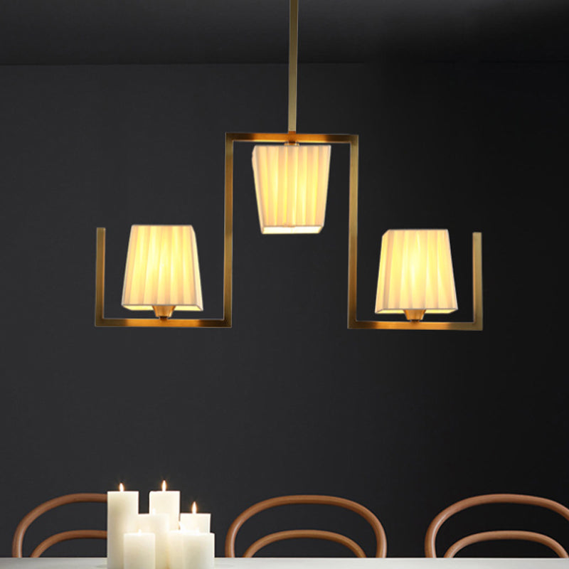 Classic Brass Island Pendant Light Kit with Rectangle Fabric Shade - 3 Lights Dining Room Lighting