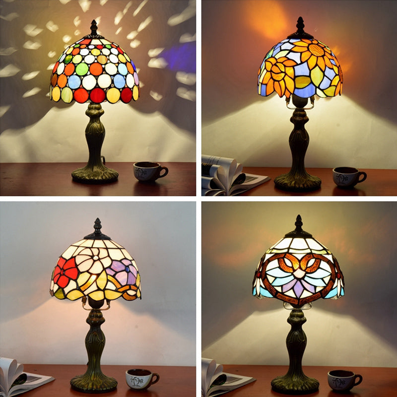 Stained Art Glass Dome Table Lamp - Unique Nightstand Lighting for Living Room Décor