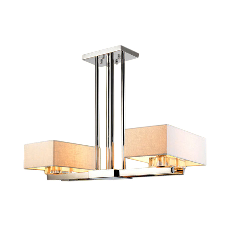 Chrome Pendant Light with Fabric Shade - Rectangular Design, Classic Island Lamp for Dining Room - 2/4/6 Bulbs.