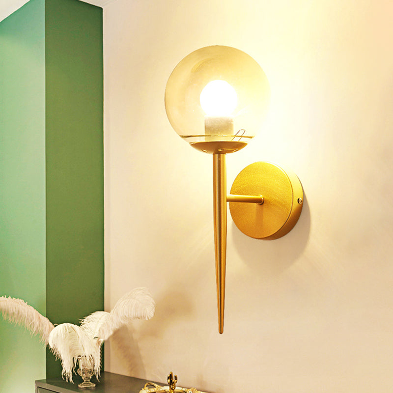 Clear Glass Mini Sphere Wall Lamp - Minimalist Living Room Sconce with Pencil Arm in Black/Gold