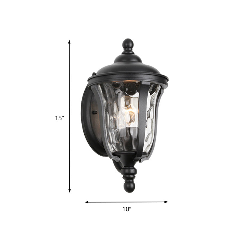 Industrial Glass Wall Lamp with Dimpled Urn Design - Single Bulb Outdoor Sconce in Black, 3 Sizes Available