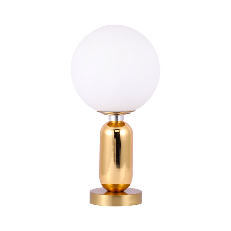Contemporary Ball Shape Wall Lamp - White Glass Single Light with Gold Metal Base