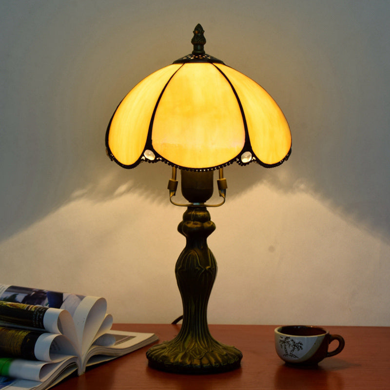 Stained Art Glass Dome Table Lamp - Unique Nightstand Lighting for Living Room Décor