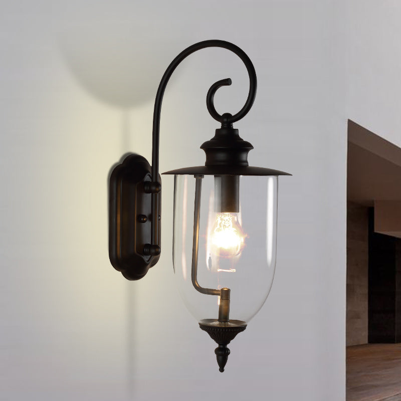 Industrial Urn Shade Sconce: Black and Clear Glass Wall Lamp for Bathroom