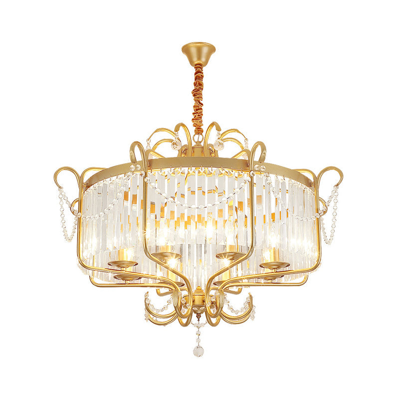Faceted Clear Crystal Prism Lantern Chandelier with 8 Lights in Black/Gold - Contemporary Living Room Hanging Light